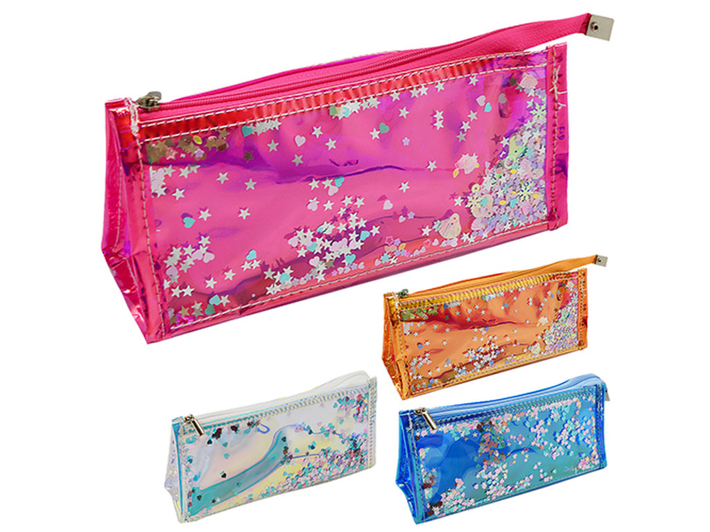 Пенал прозрачный с блестками 19.5*9*6см ST01975