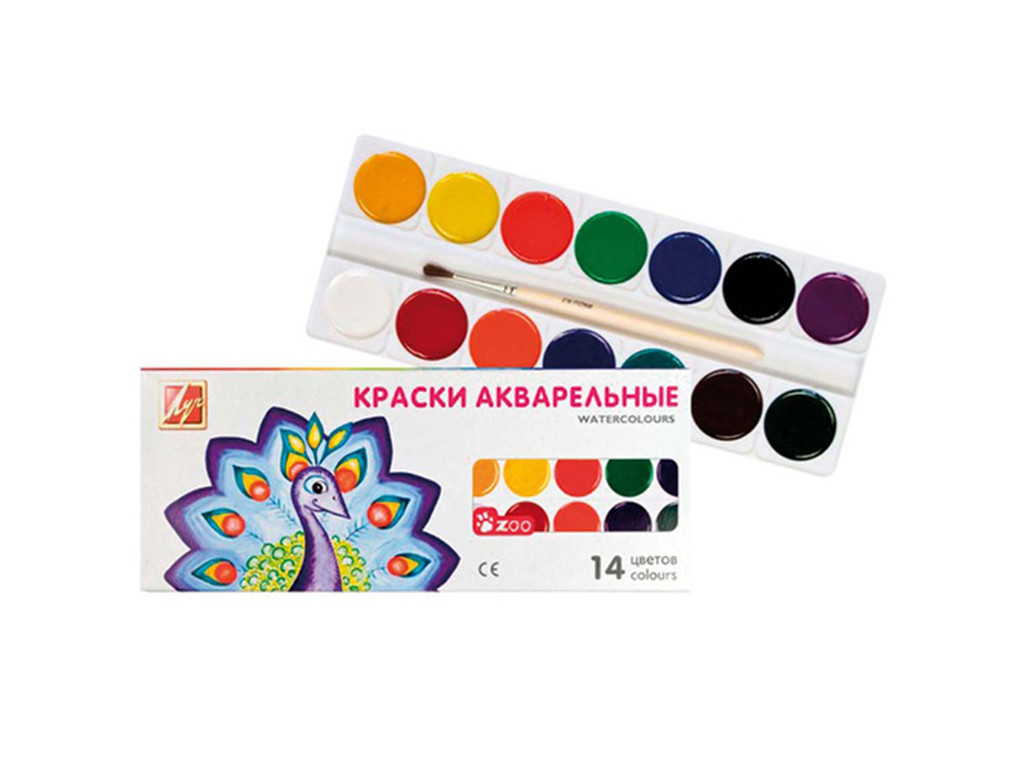 Акварель "Зоо"("Мини") 14 цв. мед. б/к{}